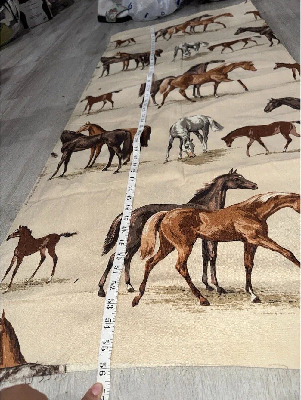 Vintage Horse & Foal Print Fabric – Cream Brown Equestrian